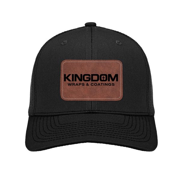 Kingdom Wraps Rectangle Leather Patch Hat Trucker Cap (Black Logo)