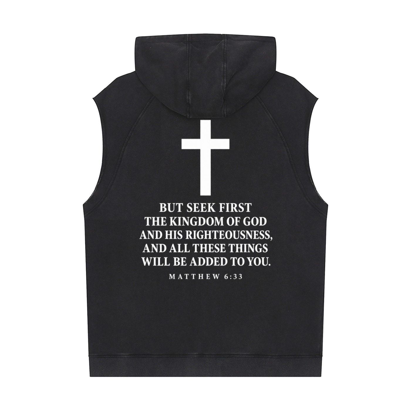 Kingdom Wraps Snow Washed Sleeveless Hoodie (Matthew 6:33) - Image 2