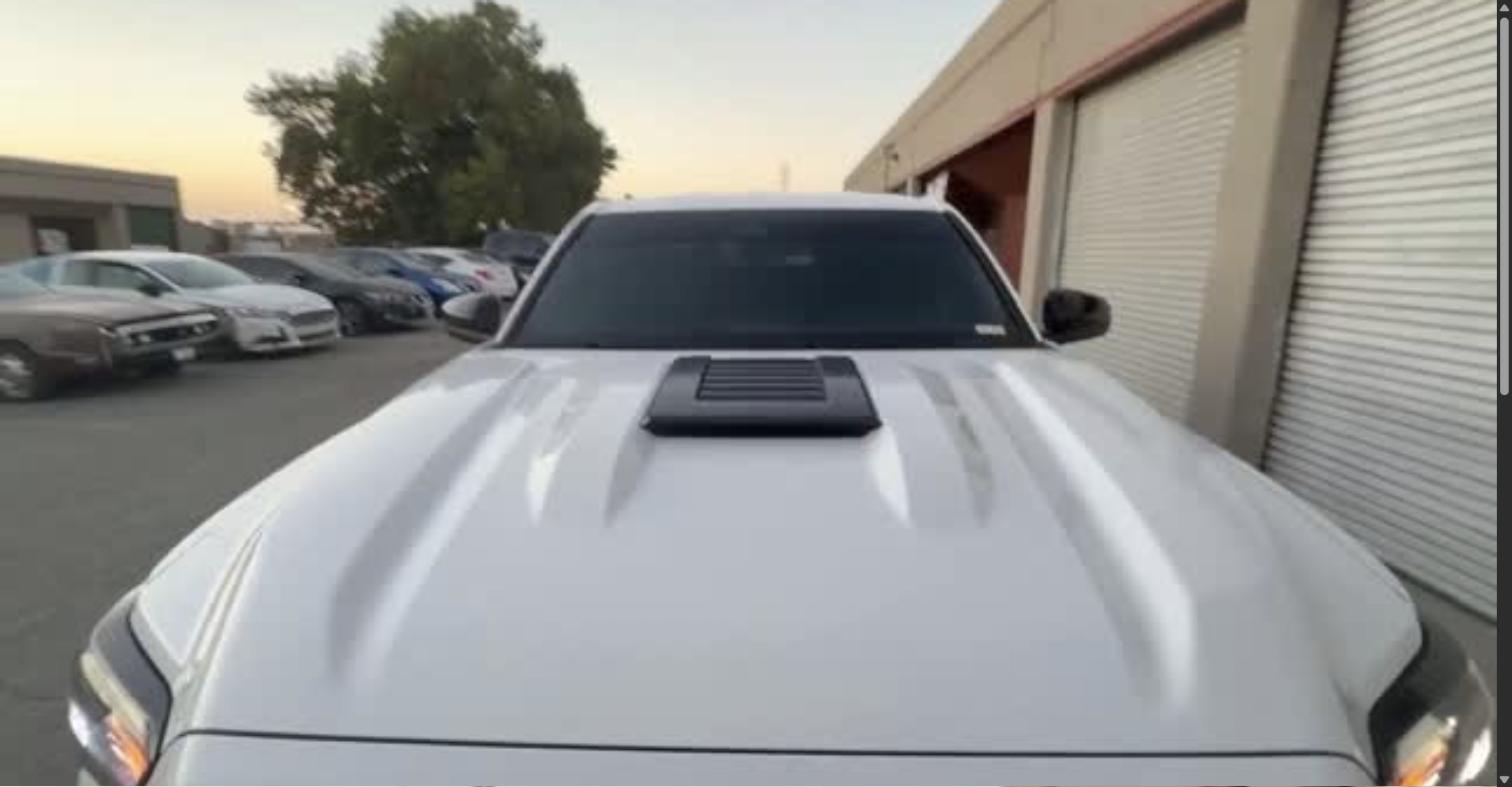 White truck with blacked-out mirrors, handles and hood scoop plus a 10-year ceramic coating, Bakersfield, CA